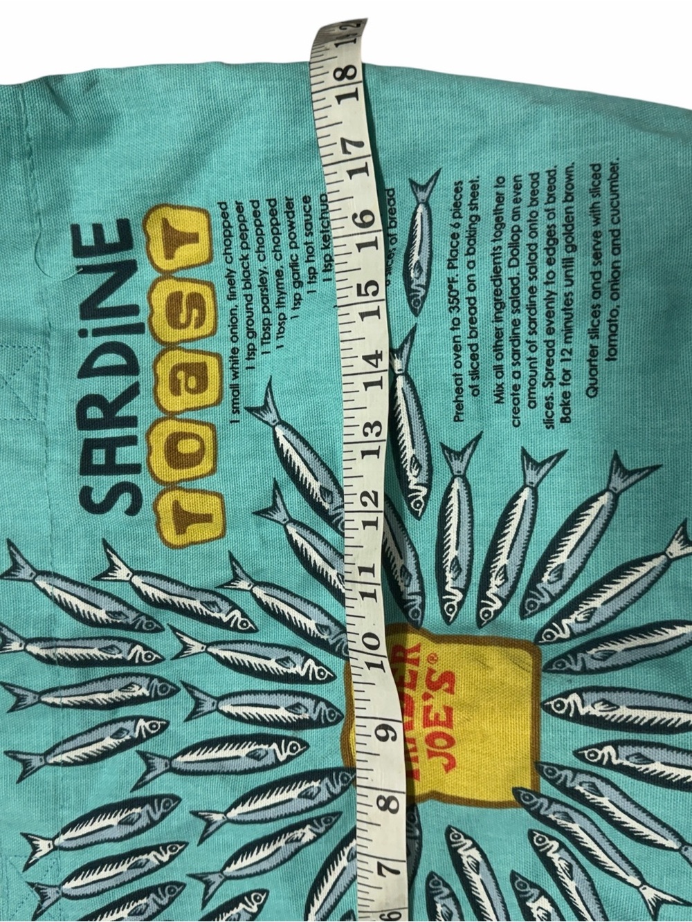 Trader JoeS Sardine Toast Tote Bag in Aqua with Red Handles - Picture 5 of 5